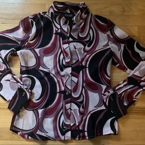 Sheer Black Blouse with Paisley Design - Medium